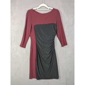 RALPH LAUREN Womens Sheath Knee Length Dress Size 12 Black Burgundy 3/4 SL